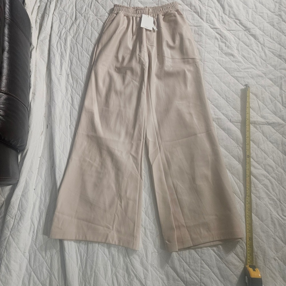 Milio Milano Beige Faux Leather Wide Leg Pants Made in Italy NWT Size S